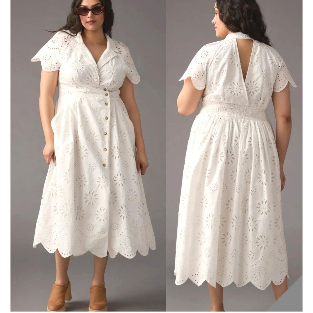 Maeve White Eyelet Midi Dress